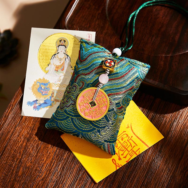 Buddha Stones十二支誕生仏銅貨 サシェ良縁祈願吊り下げ装飾 - ダークグリーンの生地 - 兎文殊菩薩 - image 16