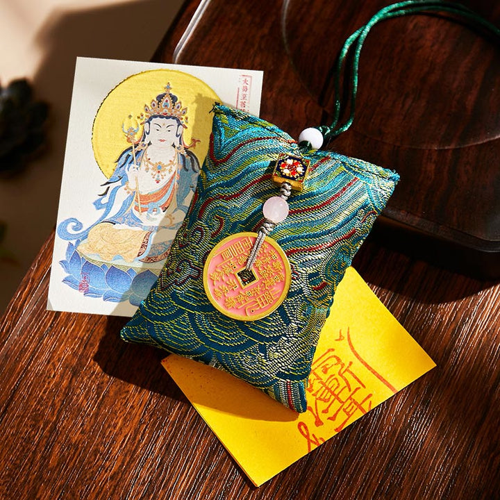 Buddha Stones十二支誕生仏銅貨 サシェ良縁祈願吊り下げ装飾 - ダークグリーンの生地 - 馬摩訶薩菩薩 - image 20