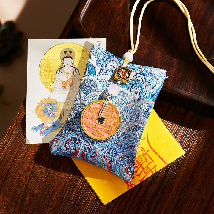Buddha Stones十二支誕生仏銅貨 サシェ良縁祈願吊り下げ装飾 - ライトブルーの生地 - 兎文殊菩薩 - image 32