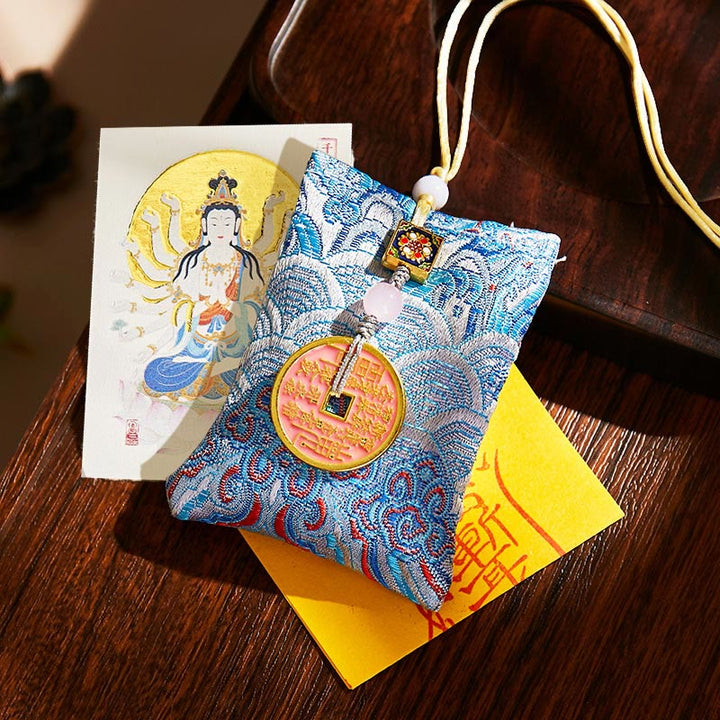 Buddha Stones十二支誕生仏銅貨 サシェ良縁祈願吊り下げ装飾 - ライトブルーの生地 - 鼠千手観音 - image 33