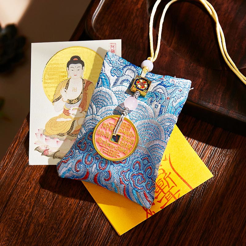 Buddha Stones十二支誕生仏銅貨 サシェ良縁祈願吊り下げ装飾 - ライトブルーの生地 - 犬/豚-阿弥陀仏 - image 39