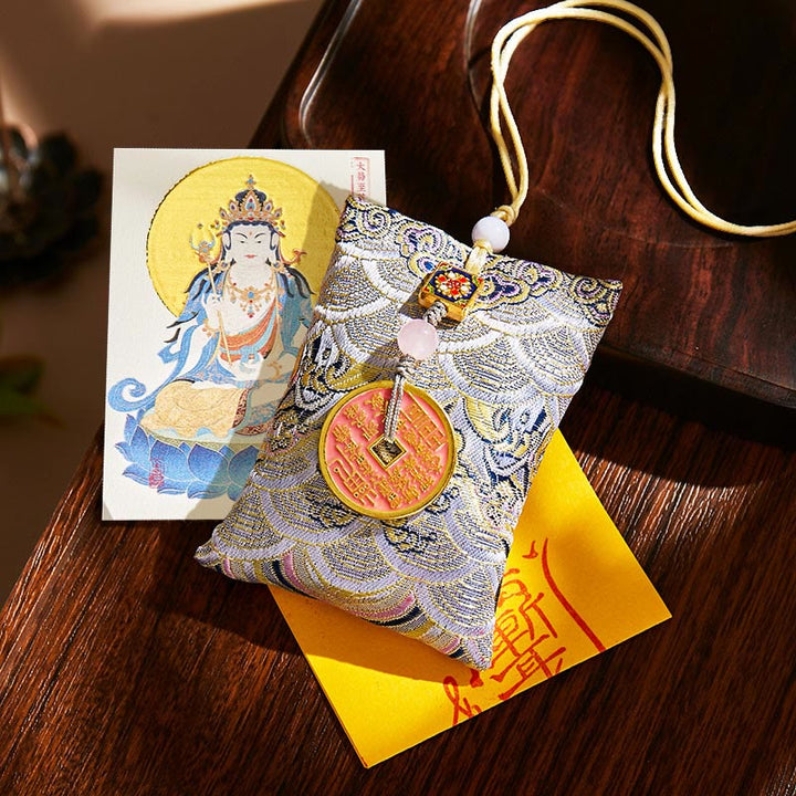 Buddha Stones十二支誕生仏銅貨 サシェ良縁祈願吊り下げ装飾 - グレーの生地 - 馬摩訶薩菩薩 - image 52