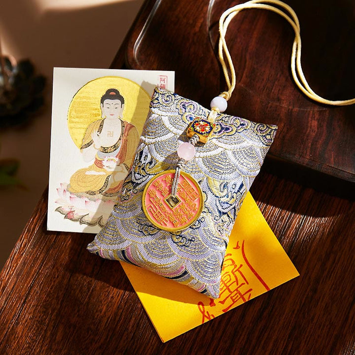 Buddha Stones十二支誕生仏銅貨 サシェ良縁祈願吊り下げ装飾 - グレーの生地 - 犬/豚-阿弥陀仏 - image 55