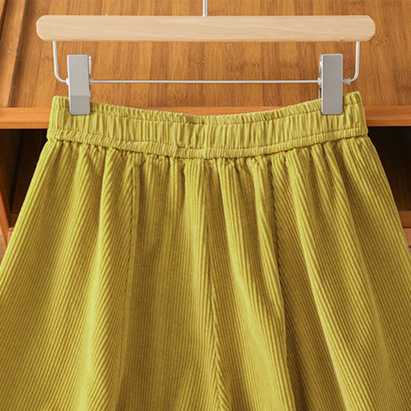 Buddha Stonesプレーン ゴムウエスト レディース クロップド 7-8丈 ワイドレッグ コーデュロイパンツ - image 5