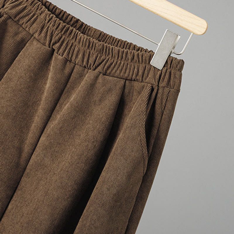 Buddha Stonesプレーン 伸縮性ウエスト パッチワーク チェック柄 レディース アンクル丈 ワイドレッグ コーデュロイパンツ - image 5