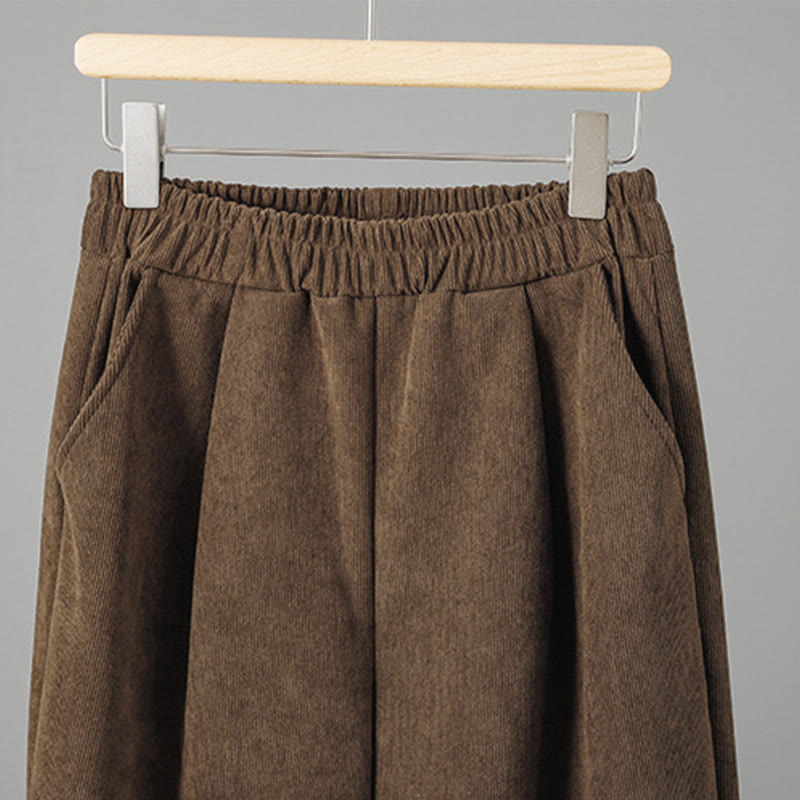 Buddha Stonesプレーン 伸縮性ウエスト パッチワーク チェック柄 レディース アンクル丈 ワイドレッグ コーデュロイパンツ - image 4