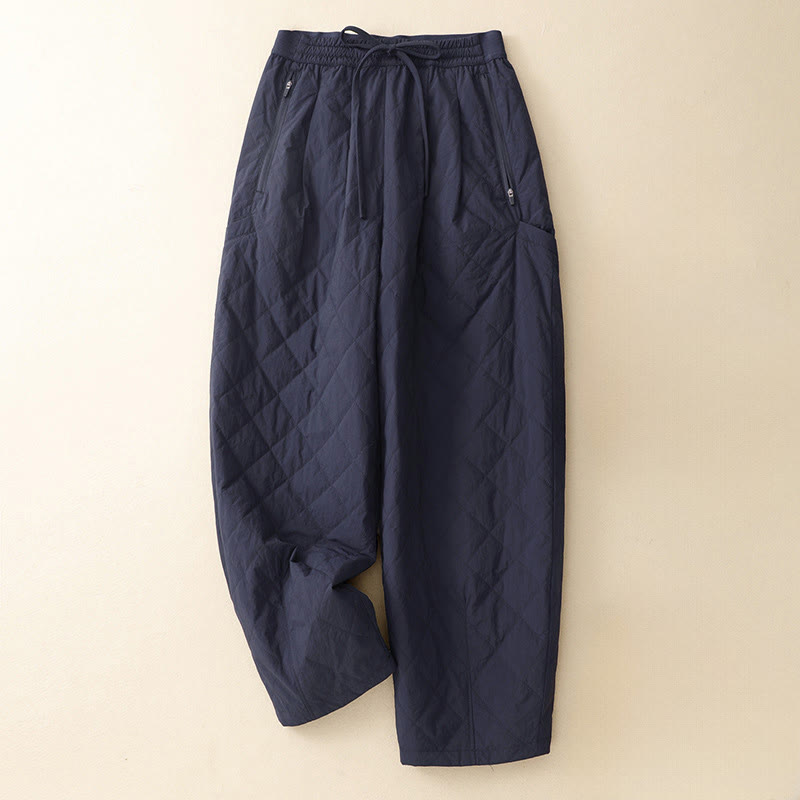 Buddha Stones冬用ライン 伸縮性ウエスト ドローストリング コットン サーマル レディース パンツ ジッパーポケット付き - スティールブルー - US8-10，UK/AU12-14，EU40-42 (2XL) - image 0