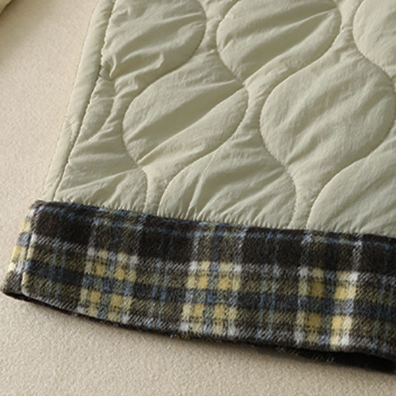 Buddha Stones冬 カーブライン 伸縮性ウエスト ドローストリング パッチワーク チェック柄 コットン サーマル レディース パンツ ポケット付き - image 12