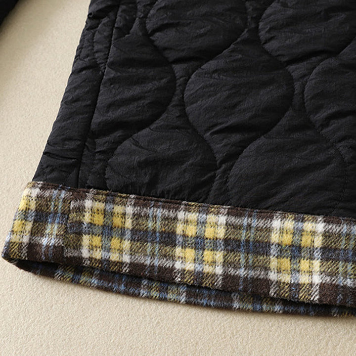 Buddha Stones冬 カーブライン 伸縮性ウエスト ドローストリング パッチワーク チェック柄 コットン サーマル レディース パンツ ポケット付き - image 3