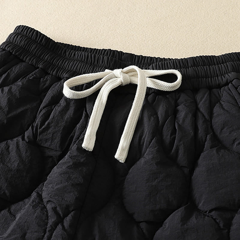 Buddha Stones冬 カーブライン 伸縮性ウエスト ドローストリング パッチワーク チェック柄 コットン サーマル レディース パンツ ポケット付き - image 1