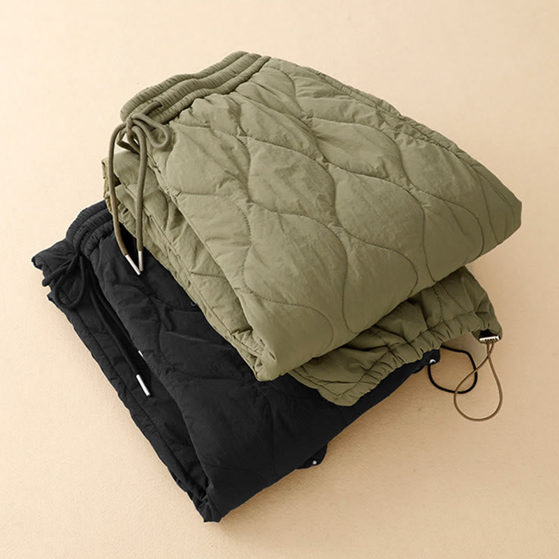 Buddha Stones冬用 カーブライン 伸縮性ウエスト ドローストリング コットン サーマル レディース パンツ ポケット付き - image 16