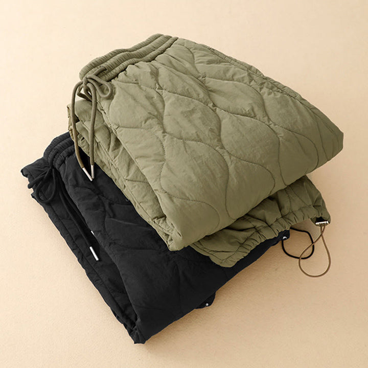 Buddha Stones冬用 カーブライン 伸縮性ウエスト ドローストリング コットン サーマル レディース パンツ ポケット付き - image 16