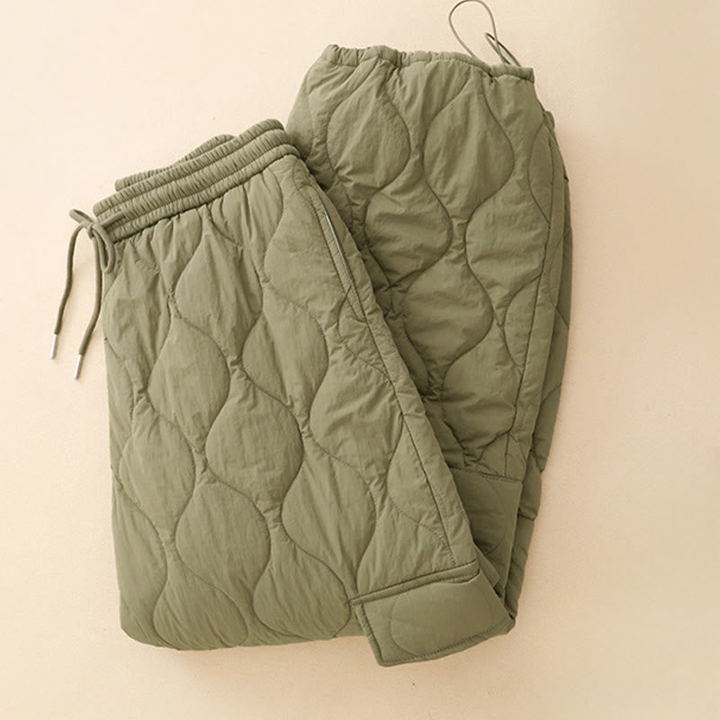 Buddha Stones冬用 カーブライン 伸縮性ウエスト ドローストリング コットン サーマル レディース パンツ ポケット付き - image 2