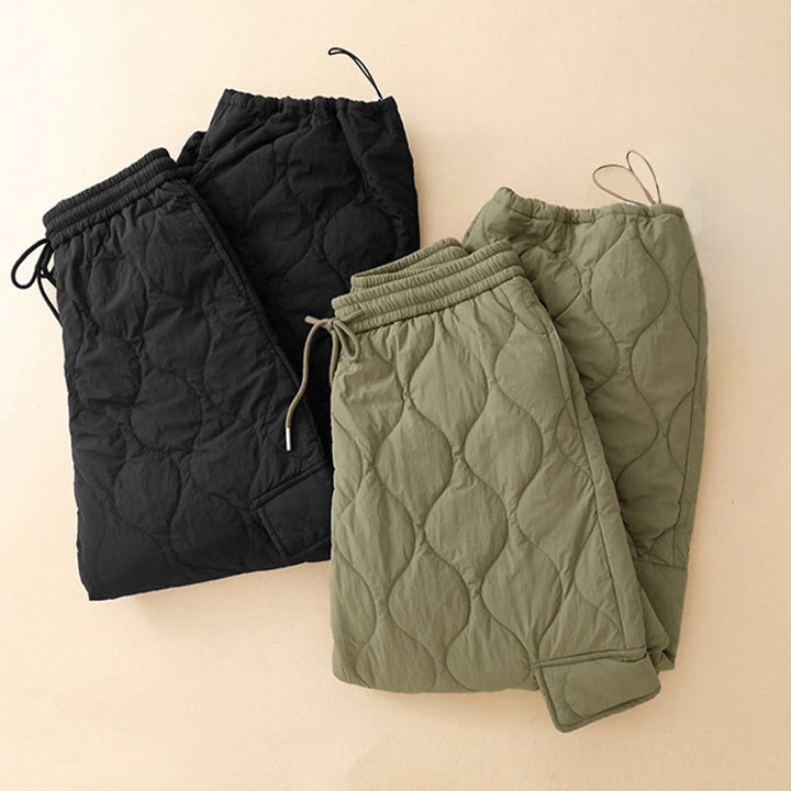 Buddha Stones冬用 カーブライン 伸縮性ウエスト ドローストリング コットン サーマル レディース パンツ ポケット付き - image 18