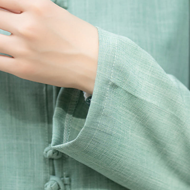 Buddha Stones 2点 中国風 カエルボタン 長袖 シャツ トップ パンツ 瞑想 禅 太極拳 コットン 衣類 レディース セット - image 19