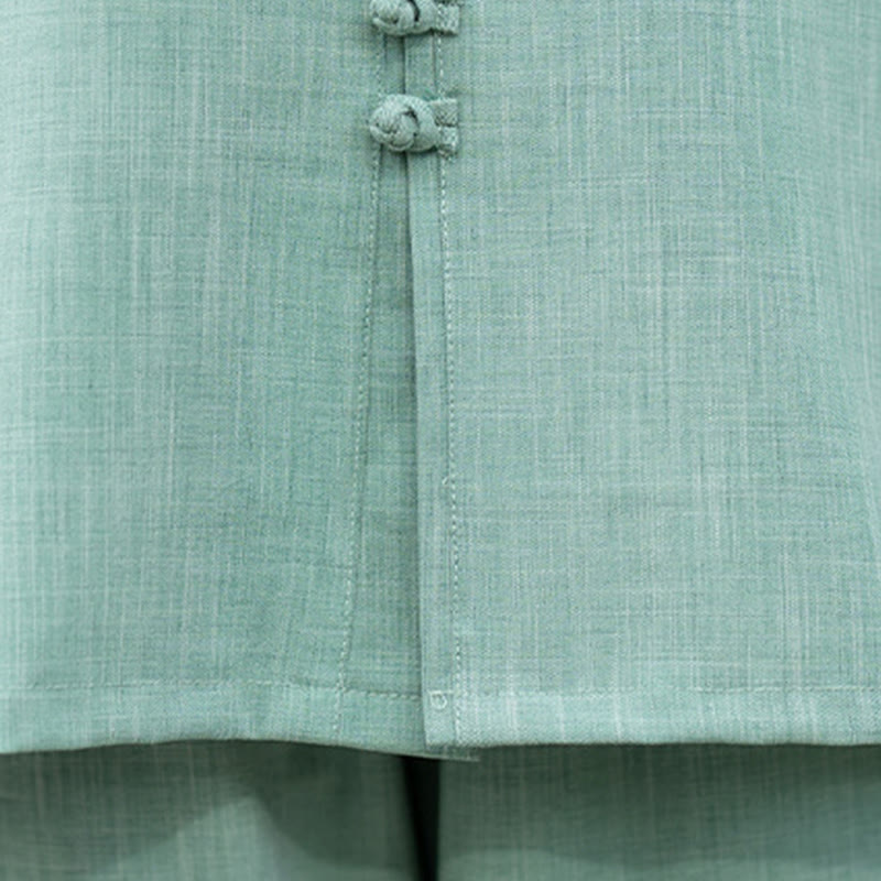 Buddha Stones 2点 中国風 カエルボタン 長袖 シャツ トップ パンツ 瞑想 禅 太極拳 コットン 衣類 レディース セット - image 18