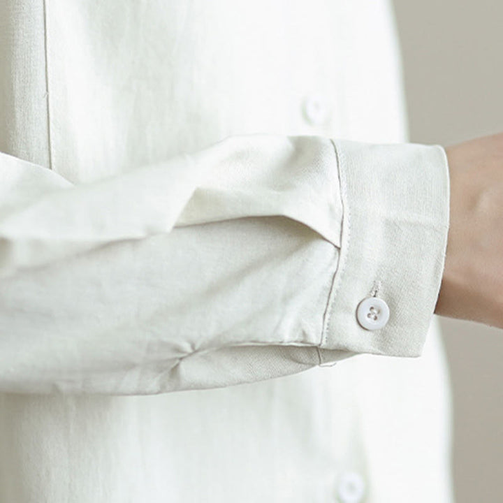 Buddha Stones 2点セット 秋 無地 コットン ボタンダウン 長袖シャツ 足首丈 ワイドレッグパンツ レディース ポケット付き - image 8