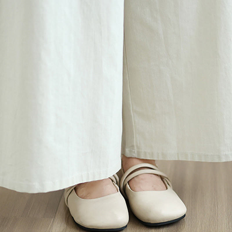 Buddha Stones 2点セット 秋 無地 コットン ボタンダウン 長袖シャツ 足首丈 ワイドレッグパンツ レディース ポケット付き - image 11