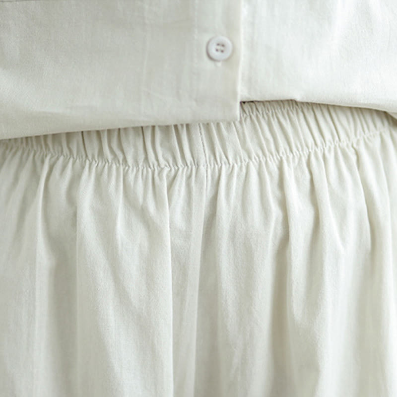 Buddha Stones 2点セット 秋 無地 コットン ボタンダウン 長袖シャツ 足首丈 ワイドレッグパンツ レディース ポケット付き - image 9