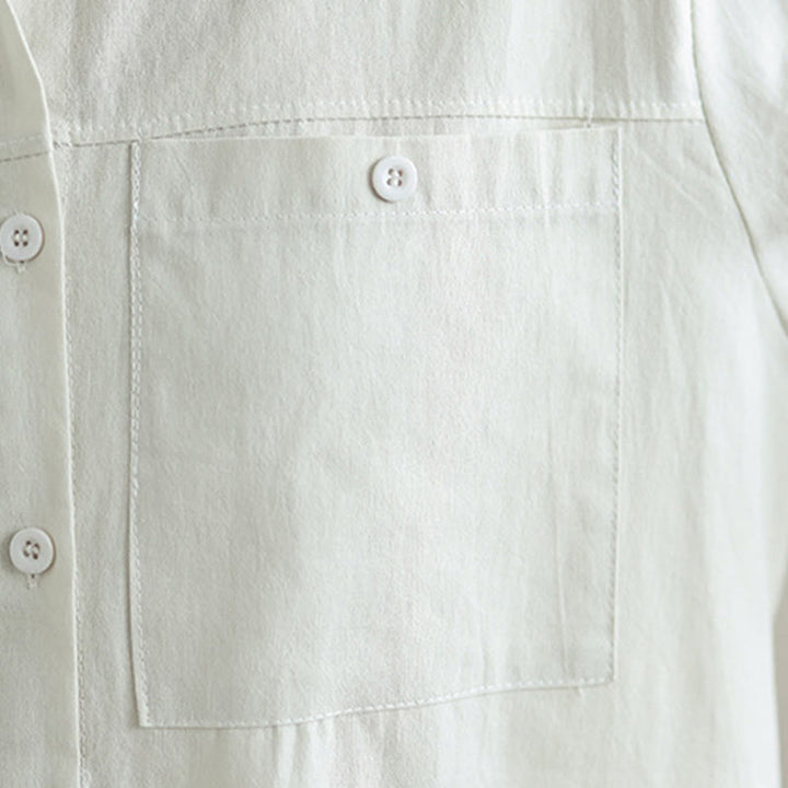 Buddha Stones 2点セット 秋 無地 コットン ボタンダウン 長袖シャツ 足首丈 ワイドレッグパンツ レディース ポケット付き - image 7
