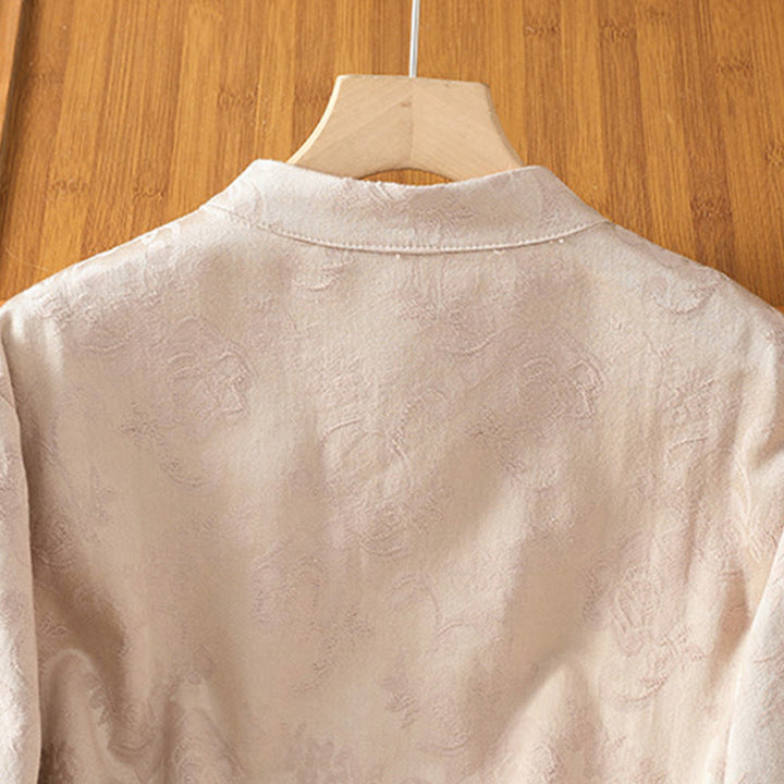 Buddha Stones秋 ジャカード フローラルプリント フロッグボタン スタンドカラー 長袖 レディース コットンシャツ - image 20