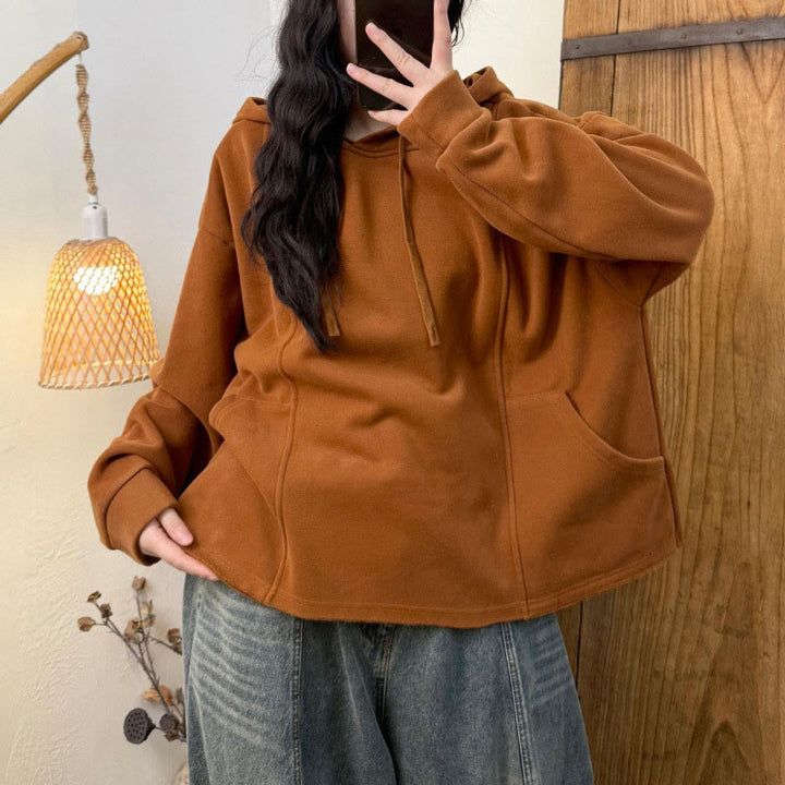 Buddha Stones冬用 無地 裏起毛 コットン 長袖 レディース パーカー ポケット付き - image 3