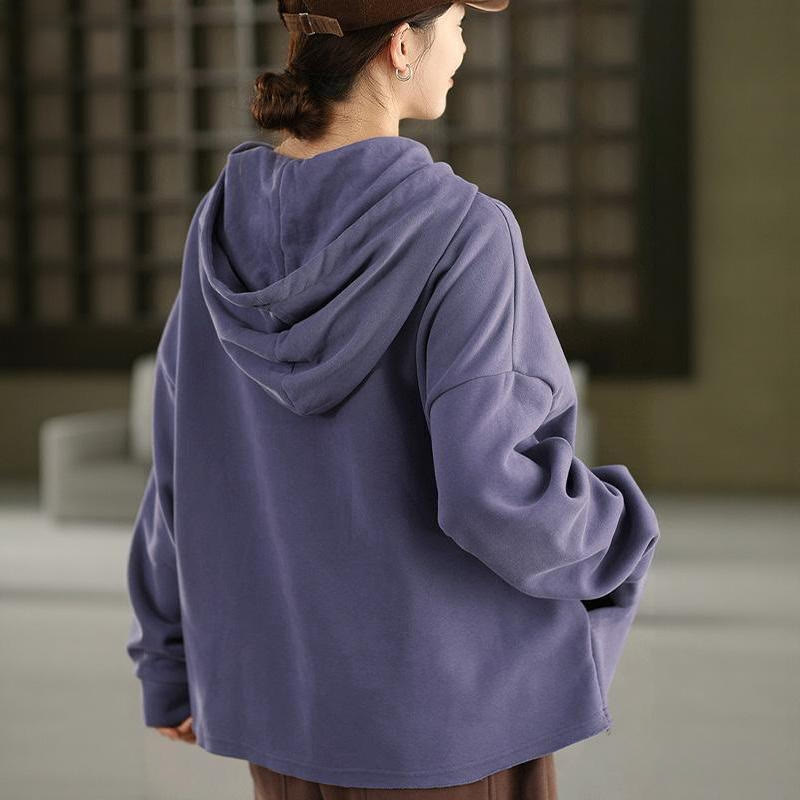 Buddha Stones冬用 無地 裏起毛 コットン 長袖 レディース パーカー ポケット付き - image 6