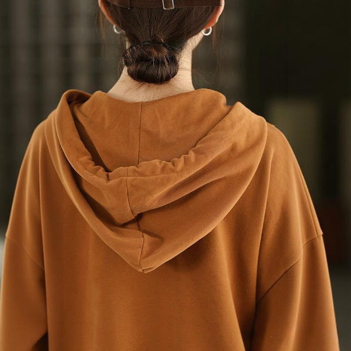 Buddha Stones冬用 無地 裏起毛 コットン 長袖 レディース パーカー ポケット付き - image 4