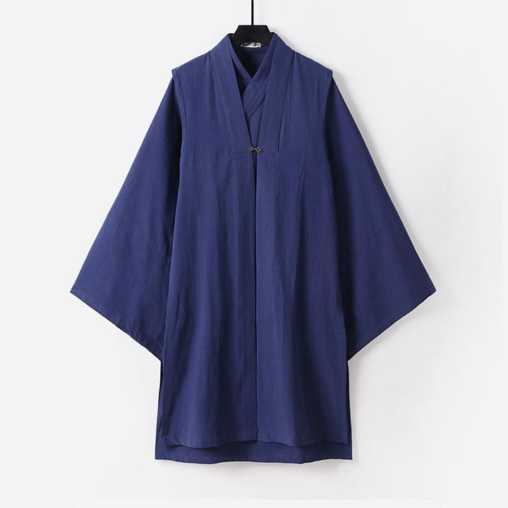 Buddha Stones 2点セット 秋冬 無地 長袖 メンズ 道教 ロングローブ レースアップ 着物 ノースリーブ ベスト 気功セレモニースーツ - スティールブルー - US/UK/AU54、 EU64 (9XL) - image 17