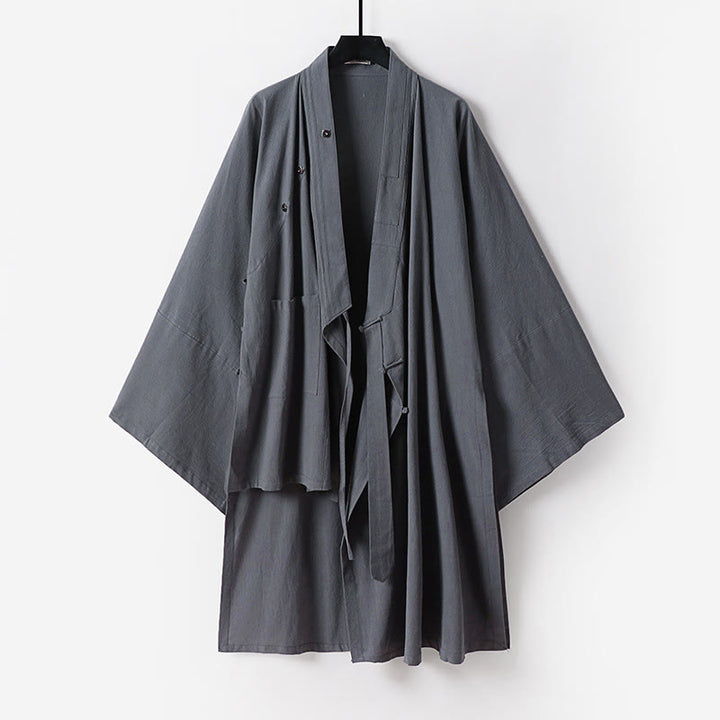 Buddha Stones 2点セット 秋冬 無地 長袖 メンズ 道教 ロングローブ レースアップ 着物 ノースリーブ ベスト 気功セレモニースーツ - image 6