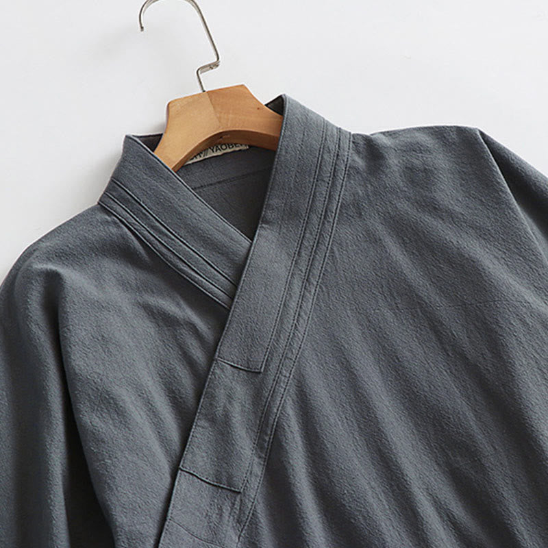 Buddha Stones 2点セット 秋冬 無地 長袖 メンズ 道教 ロングローブ レースアップ 着物 ノースリーブ ベスト 気功セレモニースーツ - image 10