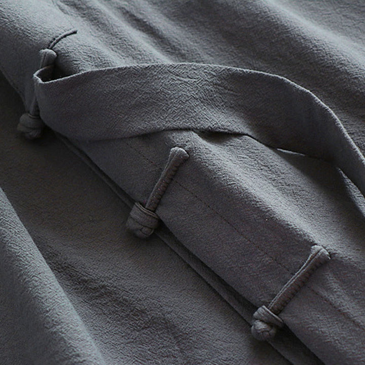 Buddha Stones 2点セット 秋冬 無地 長袖 メンズ 道教 ロングローブ レースアップ 着物 ノースリーブ ベスト 気功セレモニースーツ - image 12