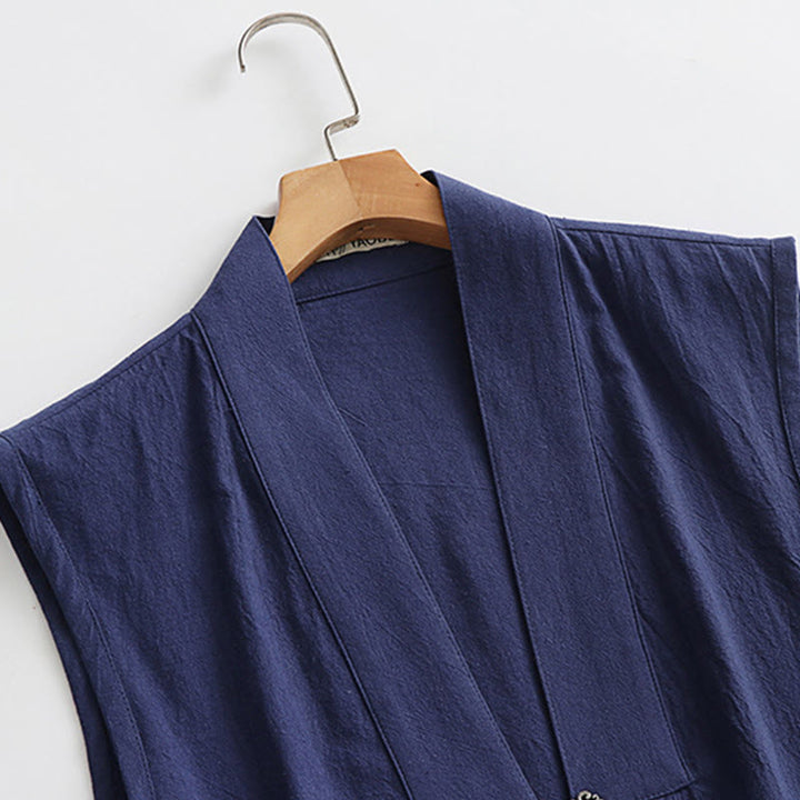 Buddha Stones 2点セット 秋冬 無地 長袖 メンズ 道教 ロングローブ レースアップ 着物 ノースリーブ ベスト 気功セレモニースーツ - image 22