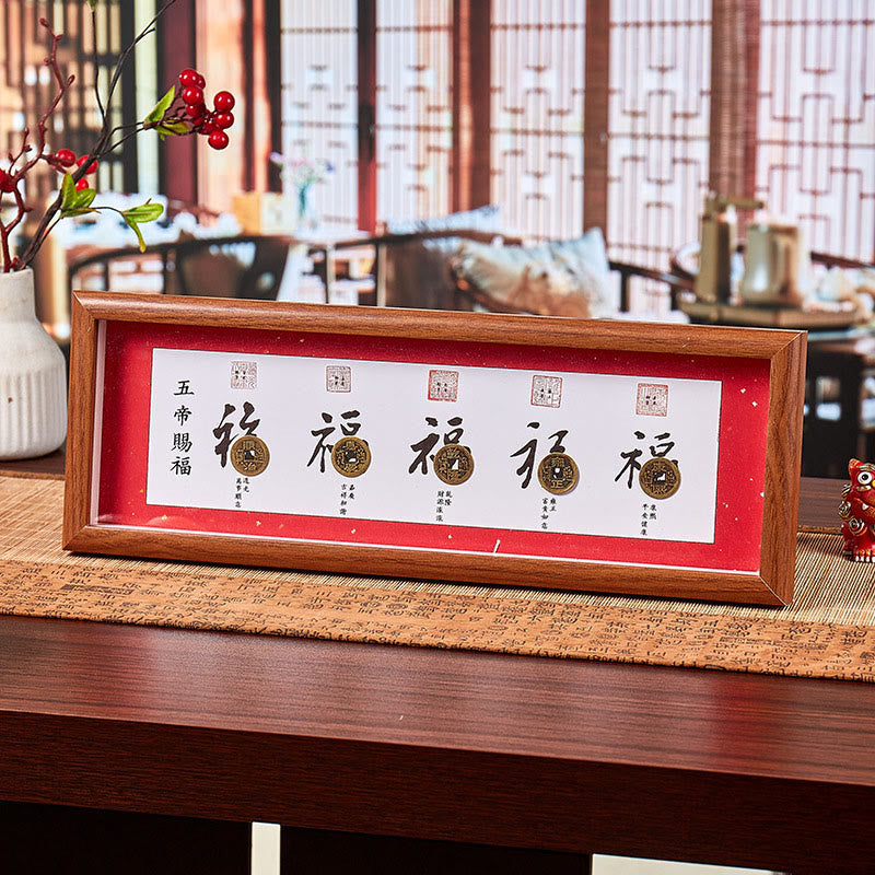 Buddha Stones福の字 五帝コイン 幸運幸運繁栄フレーム オーナメント ホームデコレーション - スタイル4 - 中密度繊維板（13×40×4cm） - image 7