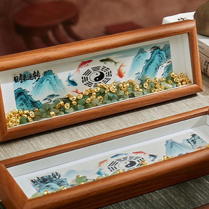 Buddha Stonesグリーンクリスタル 八卦鯉陰陽金インゴット フォトフレーム オーナメント ホームデコレーション - image 16