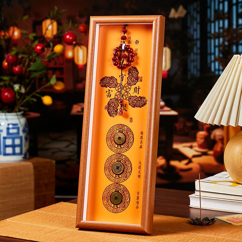 Buddha Stones銅貨 辰砂幸運繁栄を引き寄せる良縁祈願フォトフレーム オーナメント ホームデコレーション - スタイル1 - 中密度繊維板（13×40×4cm） - image 0