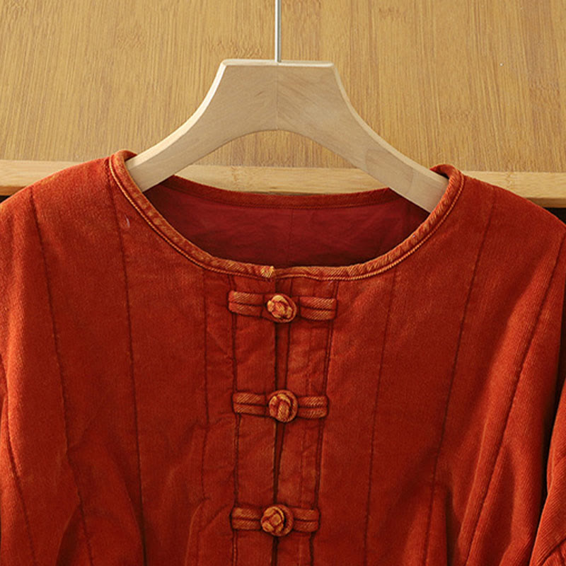 Buddha Stones冬用 フロッグボタン ポリエステル 長袖 コーデュロイ レディース ジャケット  - image 2