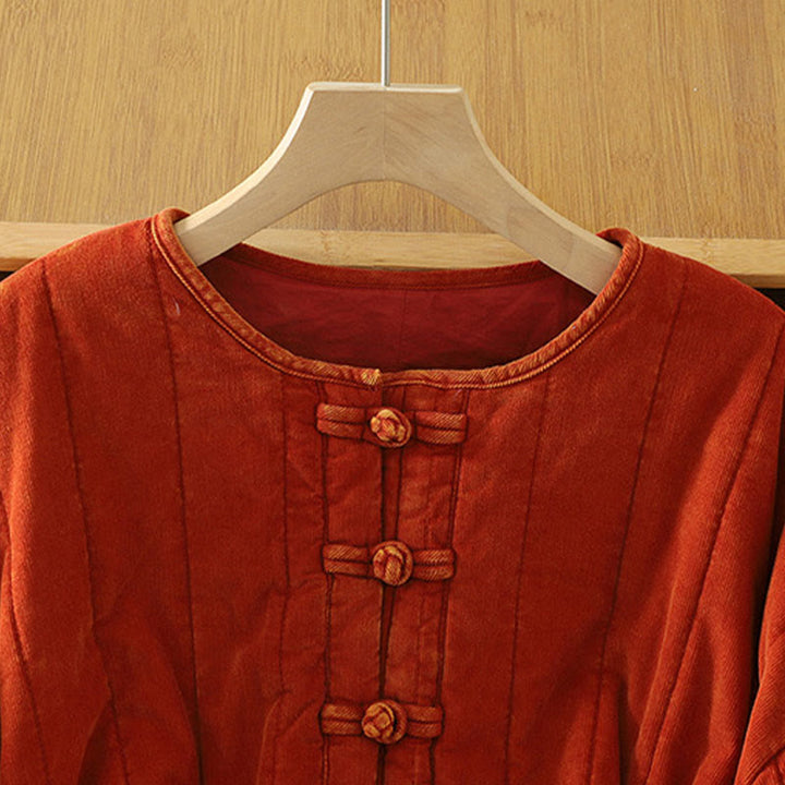 Buddha Stones冬用 フロッグボタン ポリエステル 長袖 コーデュロイ レディース ジャケット  - image 2