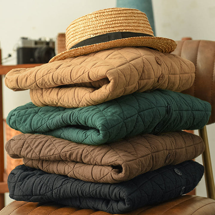 Buddha Stones冬用コットン 長袖 ダイヤモンド柄 レディース サーマルジャケット ポケット付き - image 17