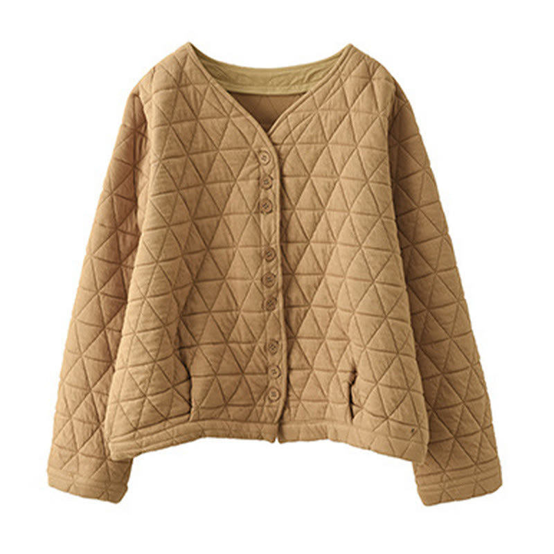 Buddha Stones冬用コットン 長袖 ダイヤモンド柄 レディース サーマルジャケット ポケット付き - image 11