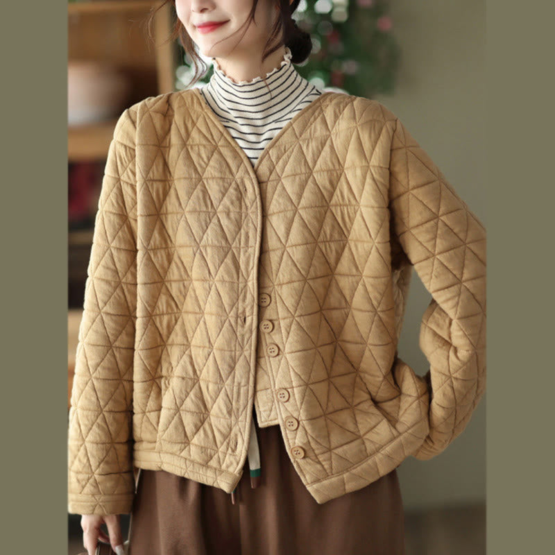 Buddha Stones冬用コットン 長袖 ダイヤモンド柄 レディース サーマルジャケット ポケット付き - ゴールデンロッド - US12、 UK/AU16、 EU44 (2XL) - image 9