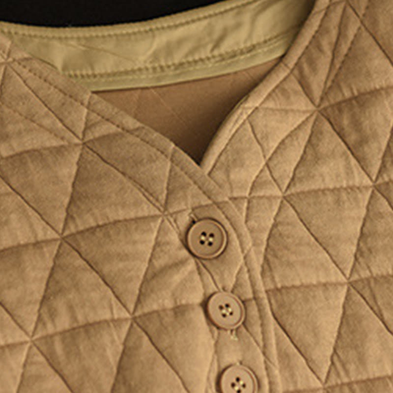 Buddha Stones冬用コットン 長袖 ダイヤモンド柄 レディース サーマルジャケット ポケット付き - image 16