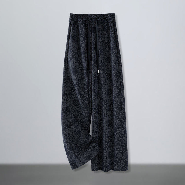 Buddha Stonesカジュアル 花柄 ポリエステル レディース ワイドレッグパンツ ポケット付き - ミッドナイトブルー - US12、 UK/AU16、 EU44 (3XL) - image 0