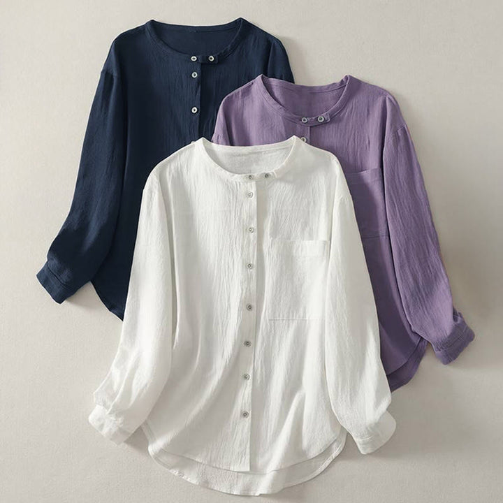 Buddha Stones秋 クルーカラー 長袖 レディース ポリエステル シャツ ポケット付き - image 0