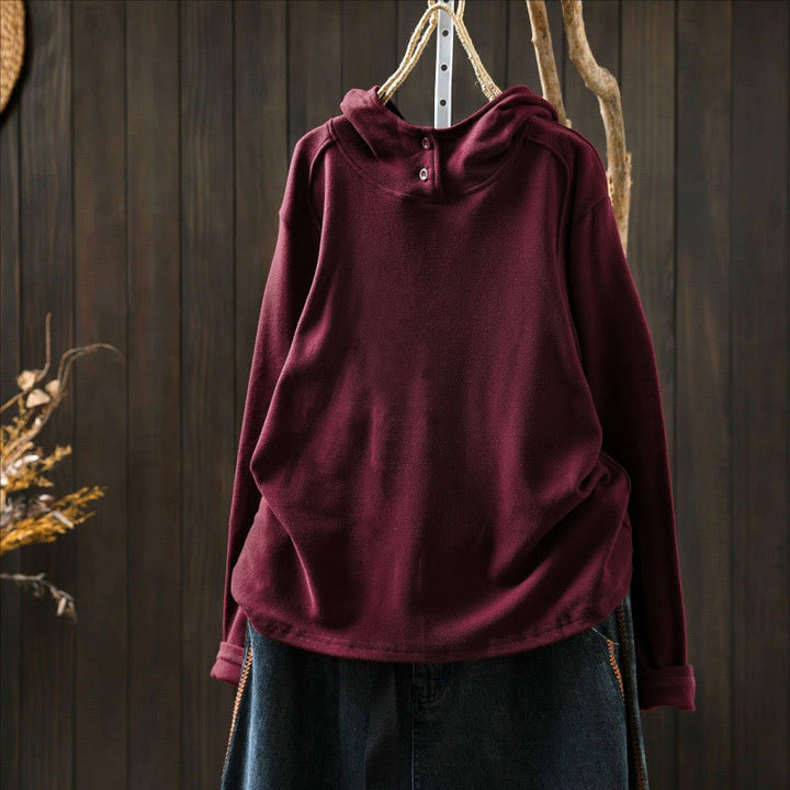 Buddha Stones冬用 無地 コットン 厚手 長袖 レディース パーカー フード付き - image 10