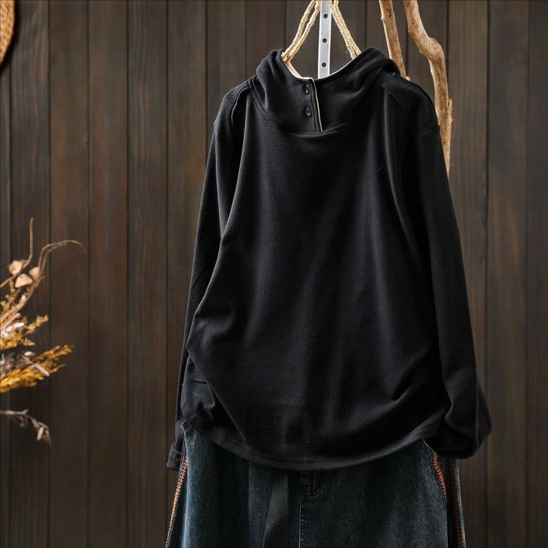 Buddha Stones冬用 無地 コットン 厚手 長袖 レディース パーカー フード付き - image 17