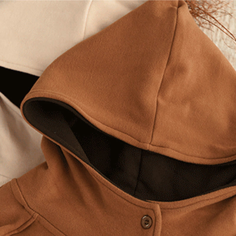 Buddha Stones冬用 無地 コットン 厚手 長袖 レディース パーカー フード付き - image 3