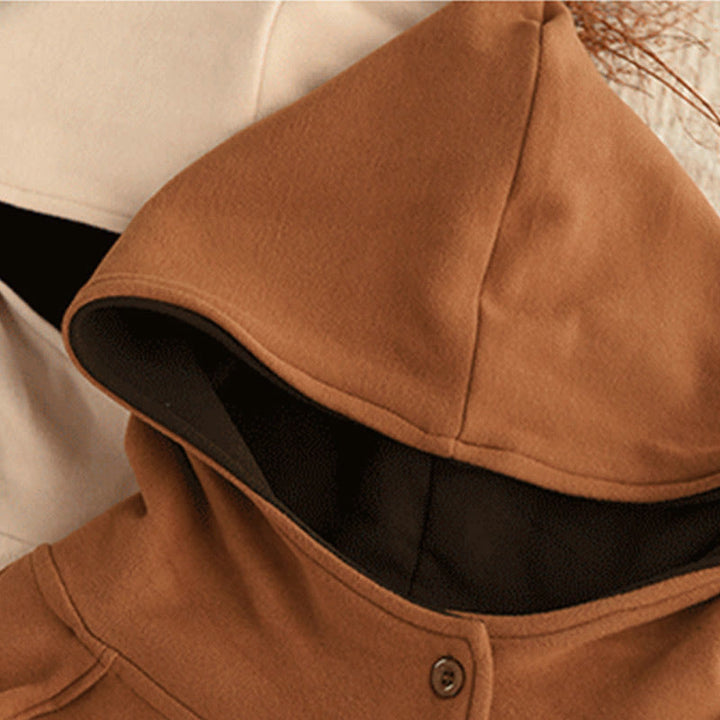 Buddha Stones冬用 無地 コットン 厚手 長袖 レディース パーカー フード付き - image 3