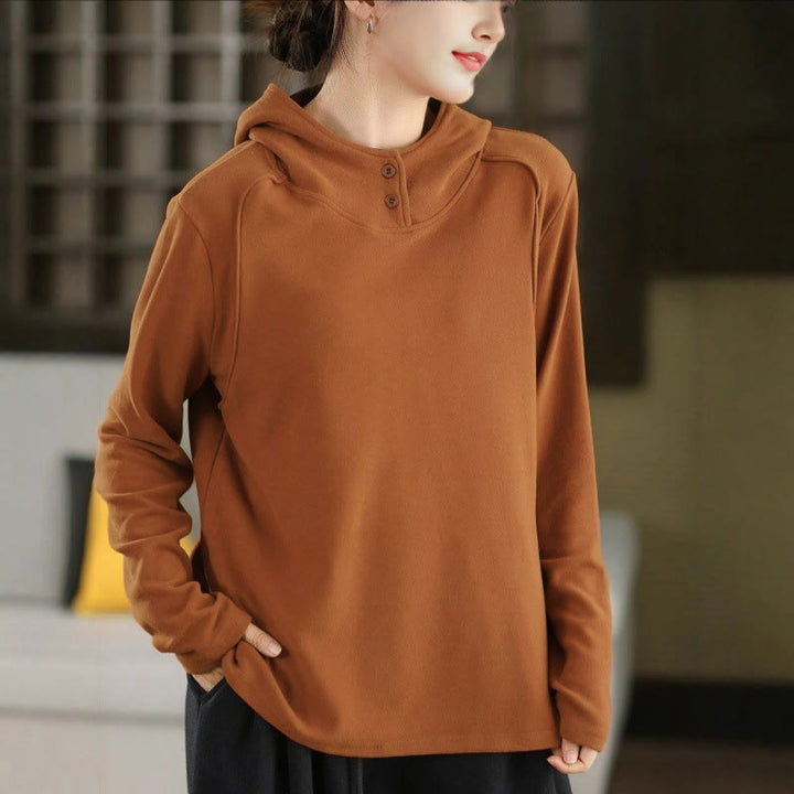 Buddha Stones冬用 無地 コットン 厚手 長袖 レディース パーカー フード付き - ペルー - US4、 UK/AU8、EU36 (女性) - image 0