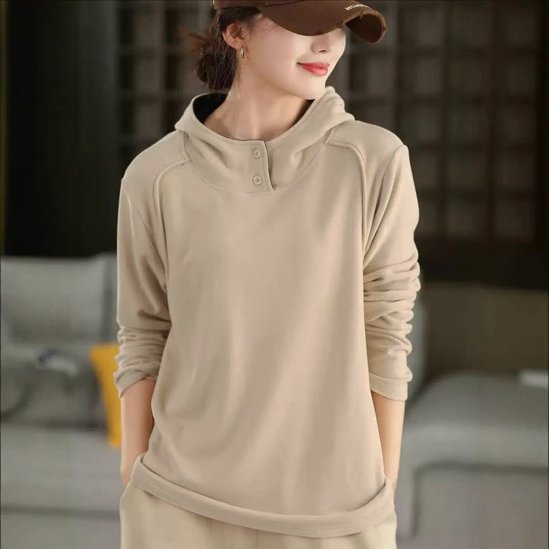 Buddha Stones冬用 無地 コットン 厚手 長袖 レディース パーカー フード付き - パパイヤホイップ - US4、 UK/AU8、EU36 (女性) - image 7